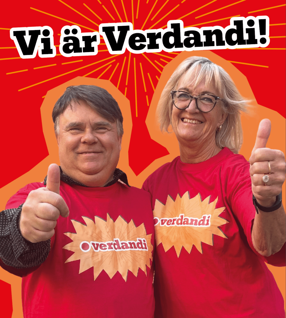 Vi är Verdandi - Två glada verdandister visar tummen upp. 